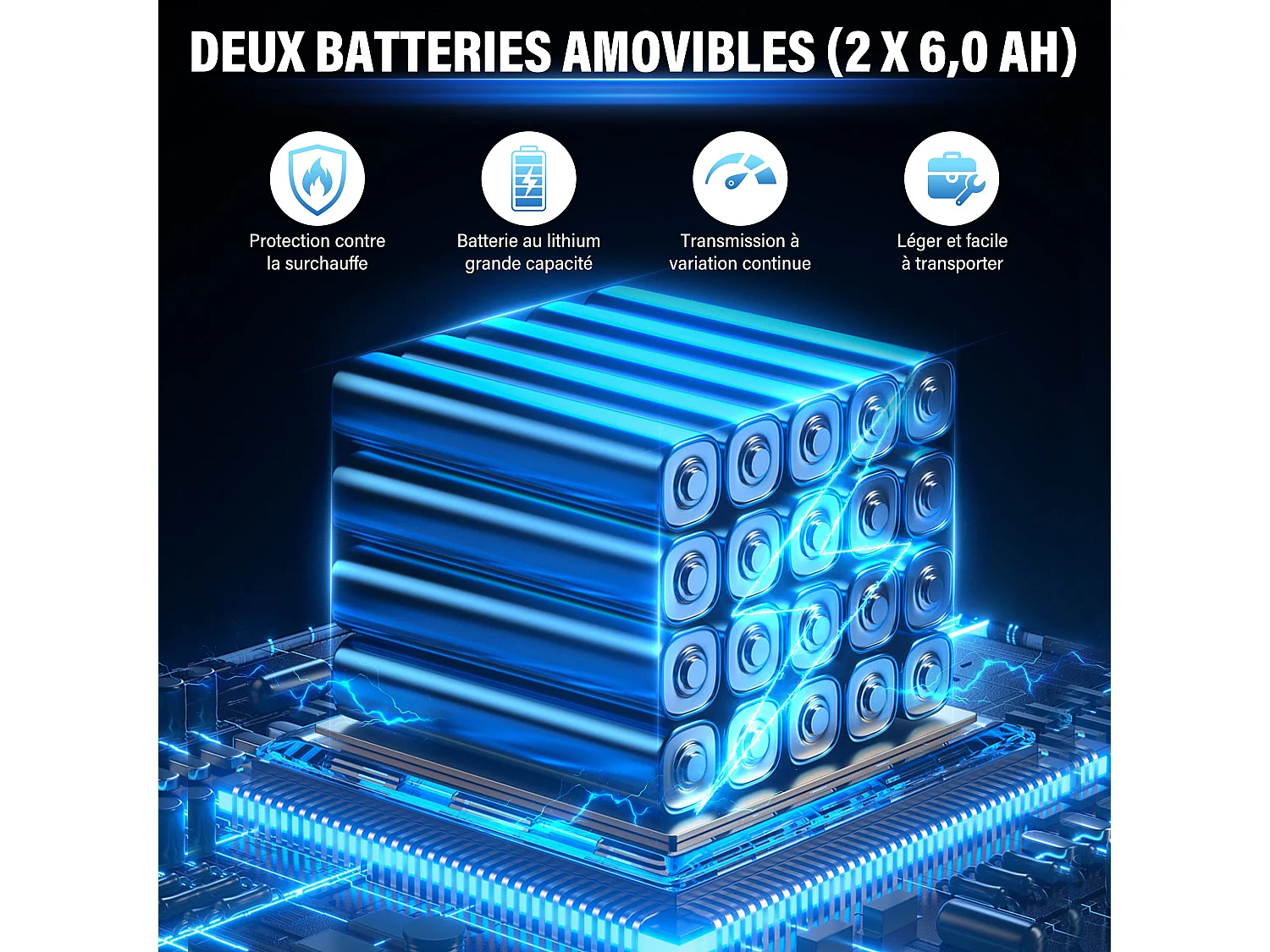 Souffleur de Feuilles Sans Fil TEENO | 21 V | Avec 2 Batteries de 6,0 Ah