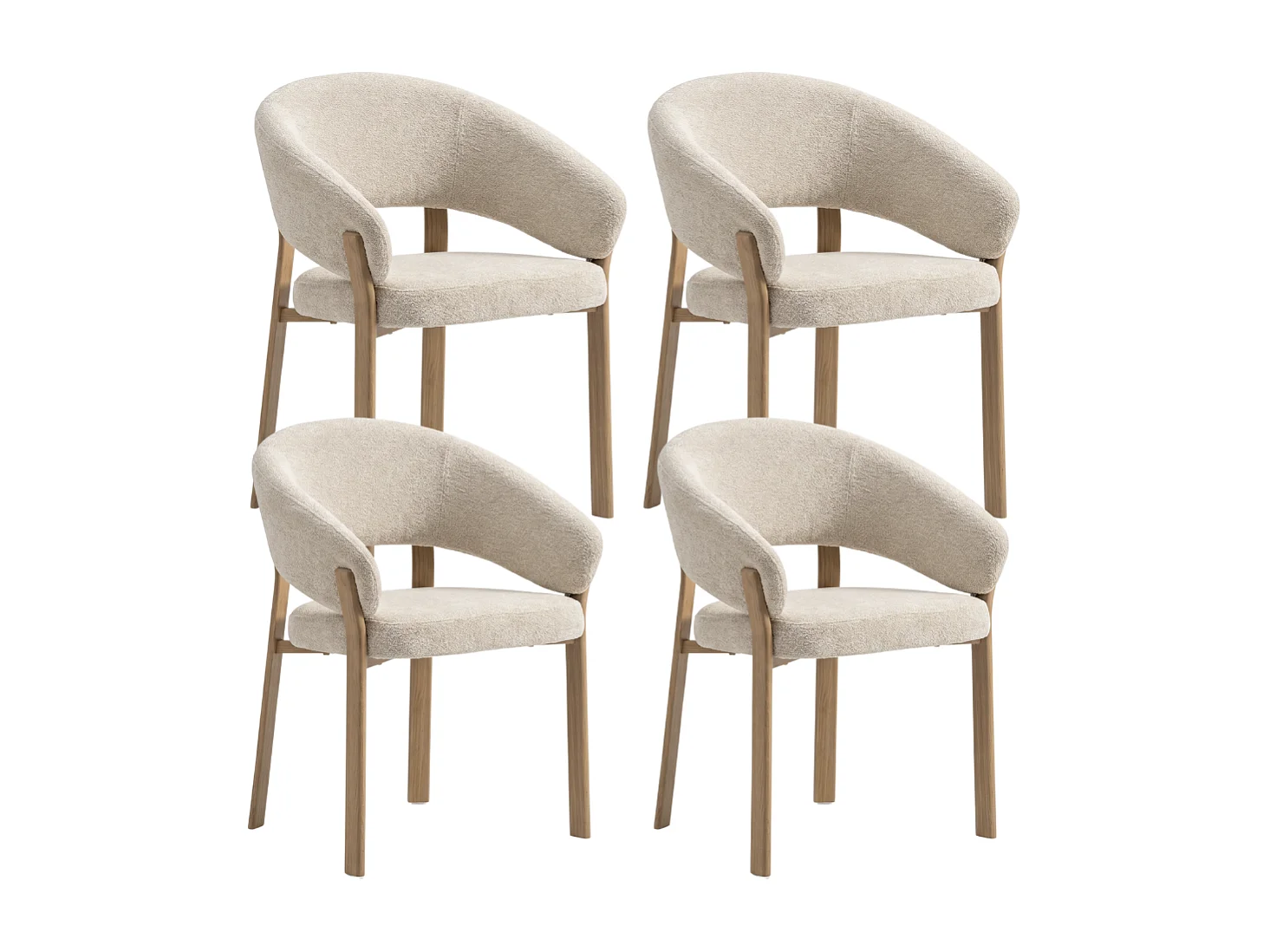 4er Set Esszimmerstühle Cosy – Beiger Stoff / Eiche-Füße