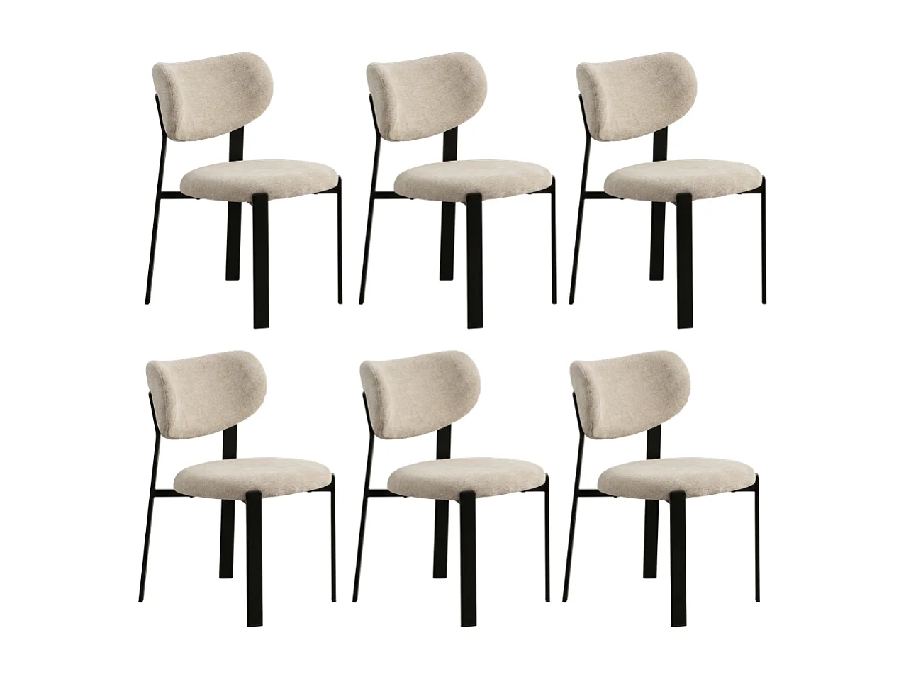 6er Set Esszimmerstühle Luma – Beiger Stoff / Schwarze Füße