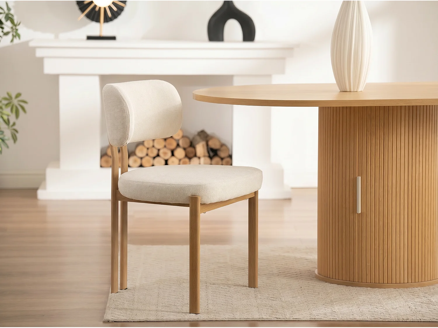 4er Set Esszimmerstühle RINA – Cremona-Stoff Beige / Nussbaum