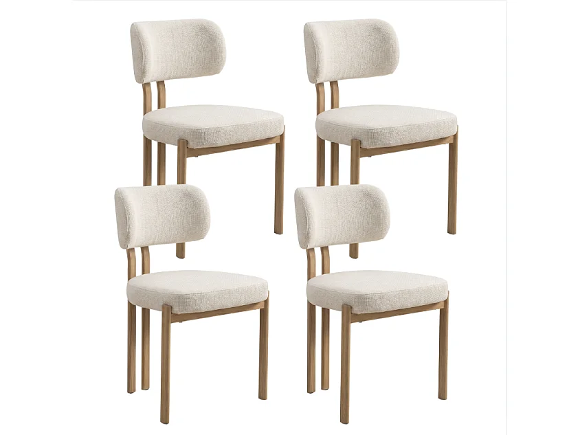 4er Set Esszimmerstühle Hira – Bouclé-Stoff Cremeweiß / Eiche-Füße