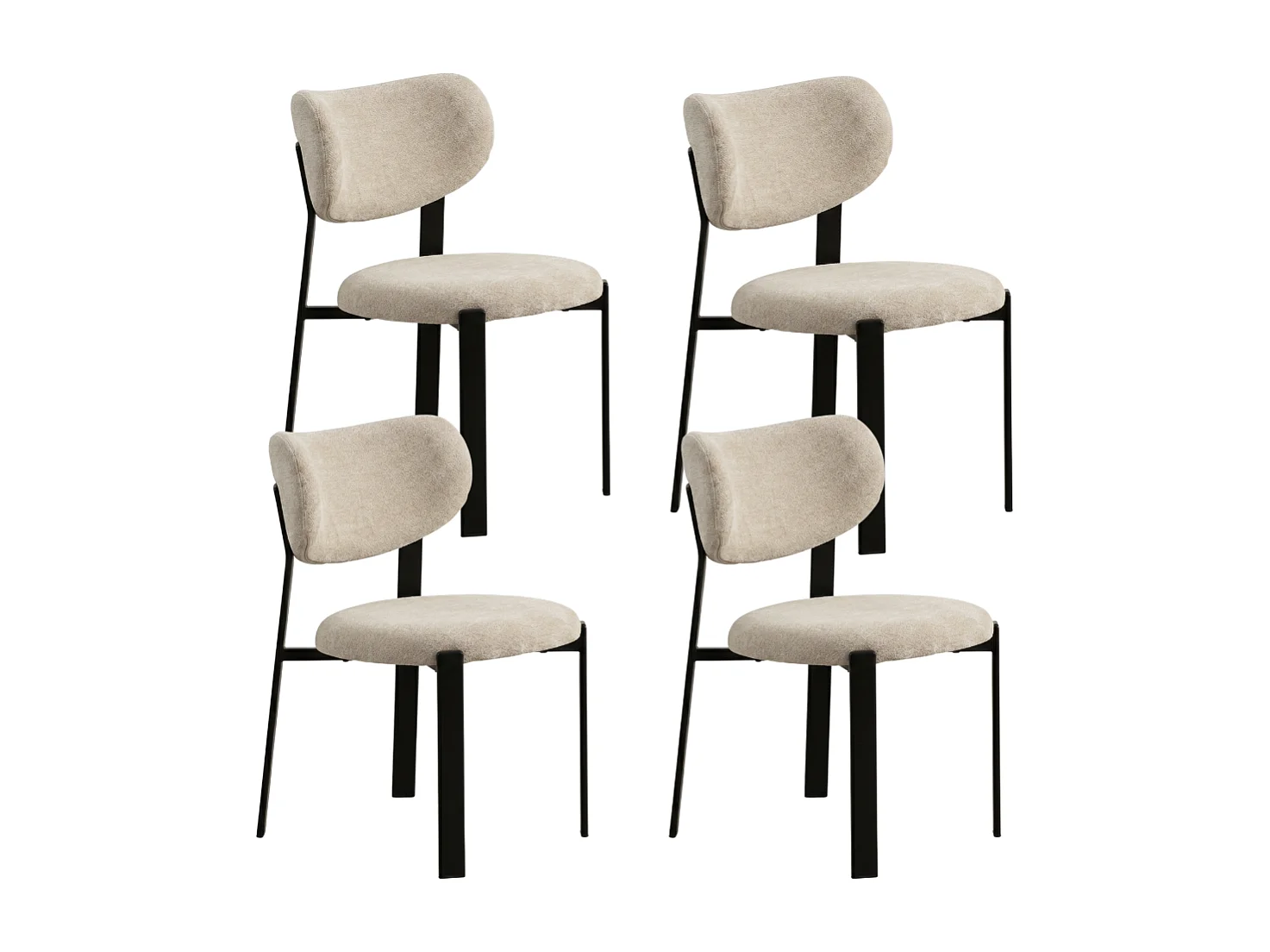 4er Set Esszimmerstühle Luma – Beiger Stoff / Schwarze Füße