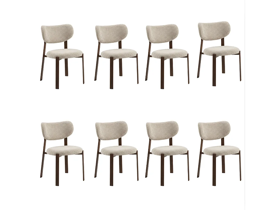 8er Set Esszimmerstühle Luma – Beiger Stoff / Nussbaum-Füße