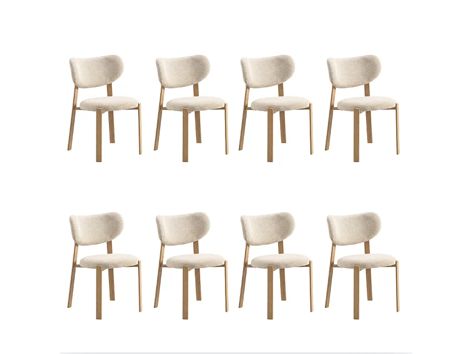 8er Set Esszimmerstühle Luma – Beiger Stoff / Eiche-Füße