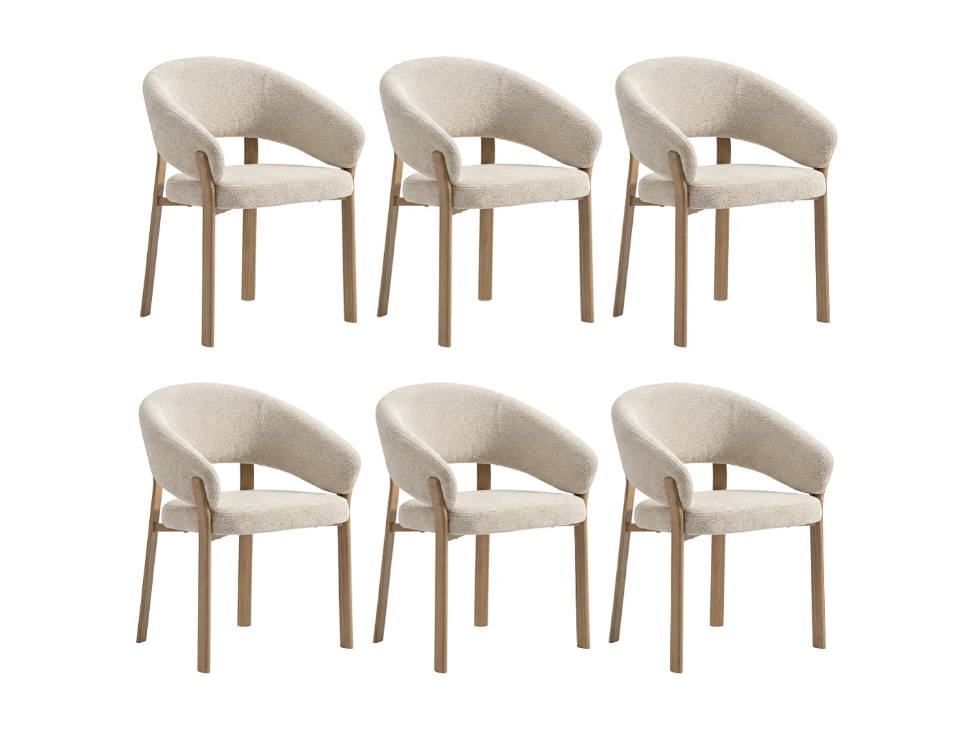 6er Set Esszimmerstühle Cosy – Beiger Stoff / Eiche-Füße