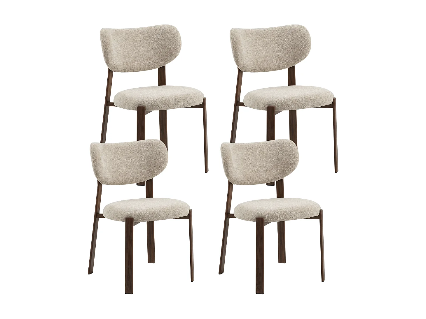 4er Set Esszimmerstühle Luma – Beiger Stoff / Nussbaum-Füße