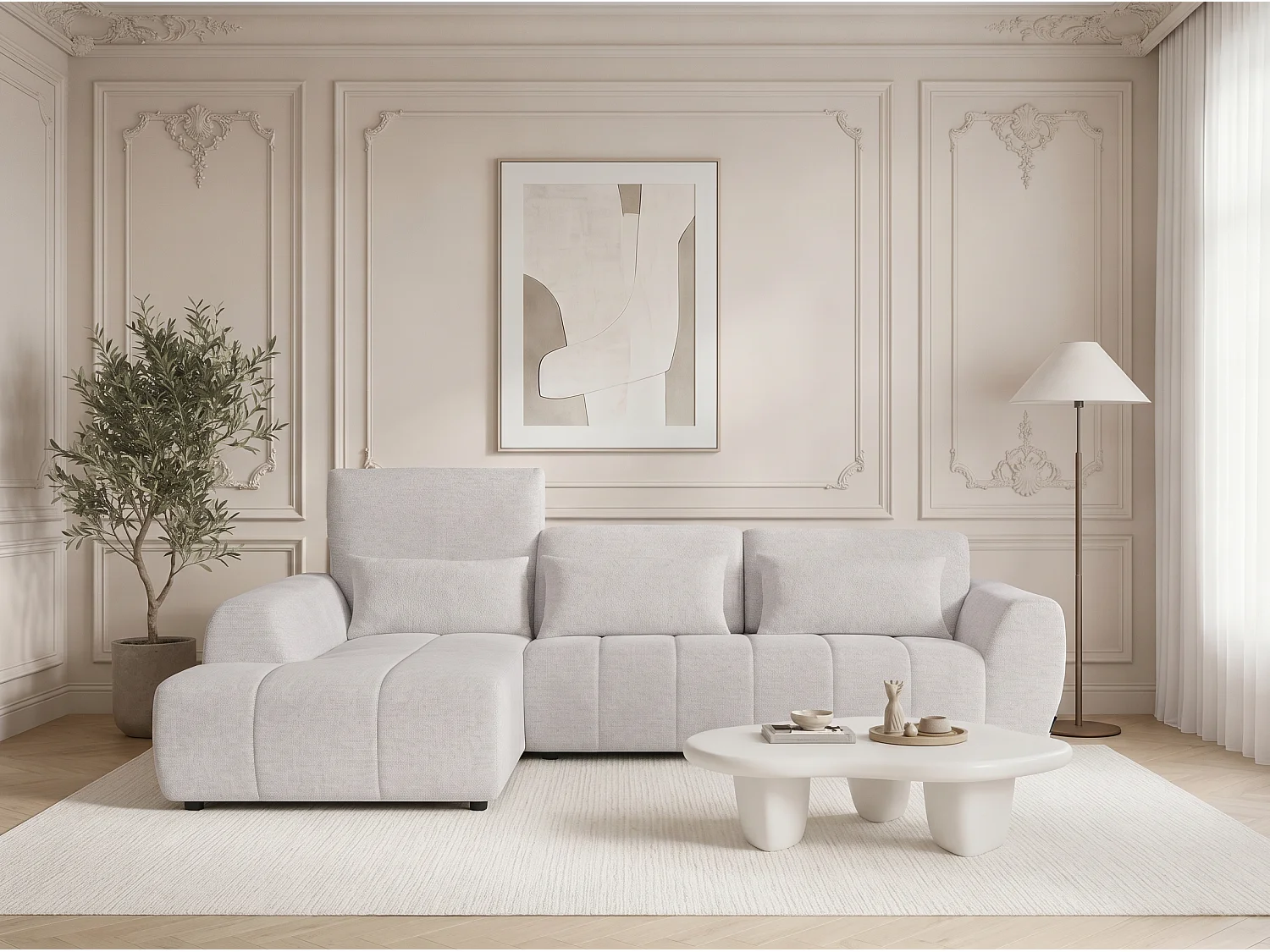 Canapé d’angle gauche 4 places avec méridienne en tissu Ravenna – Homeluxury