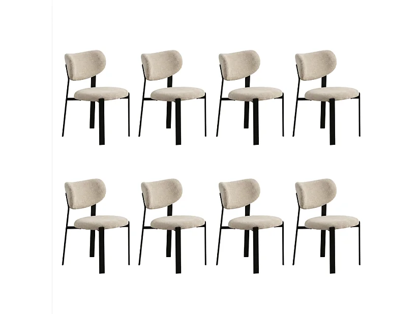 8er Set Esszimmerstühle Luma – Beiger Stoff / Schwarze Füße