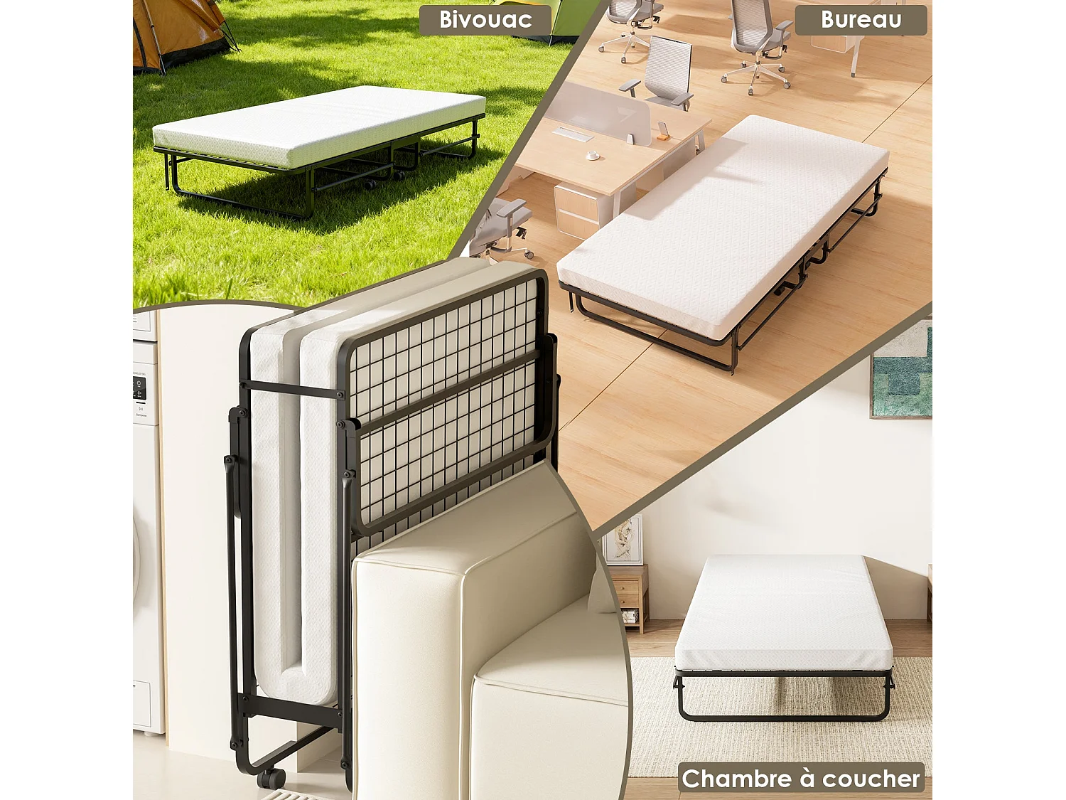 Opvouwbaar bed voor 1 persoon 90x190 cm met schuimmatras van 10 cm, draagvermogen 300 kg