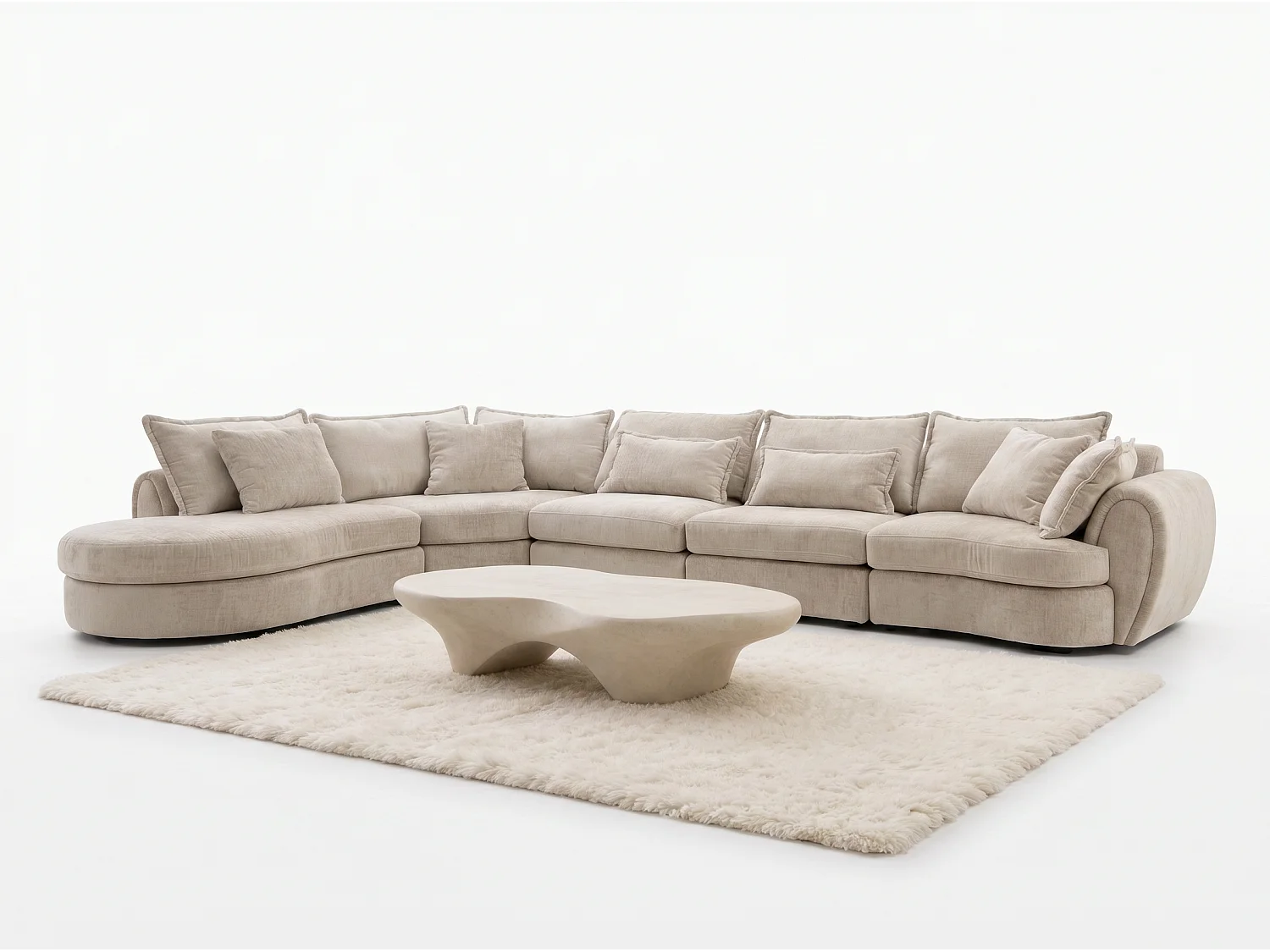 Canapé d’angle 5 places avec méridienne en tissu beige BERGAMO - Homeluxury