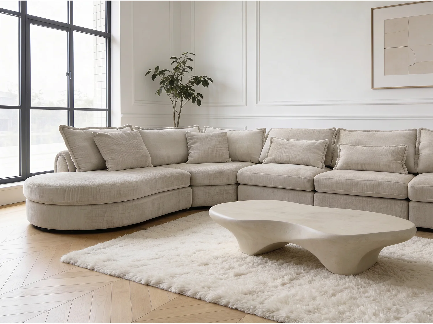 Canapé d’angle 5 places avec méridienne en tissu beige BERGAMO - Homeluxury