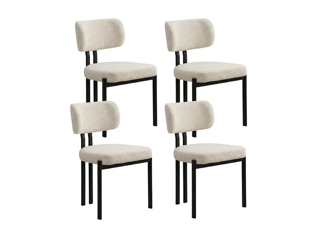 4er Set Esszimmerstühle Hira – Bouclé-Stoff Cremeweiß / Schwarze Füße