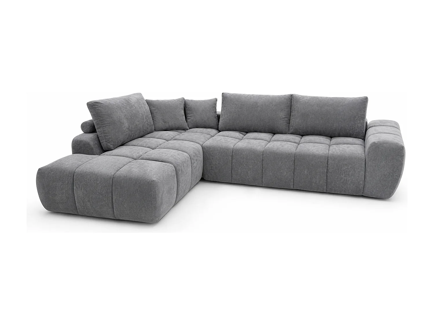 Canapé d’angle compressé 4 places avec méridienne en tissu gris - Homeluxury