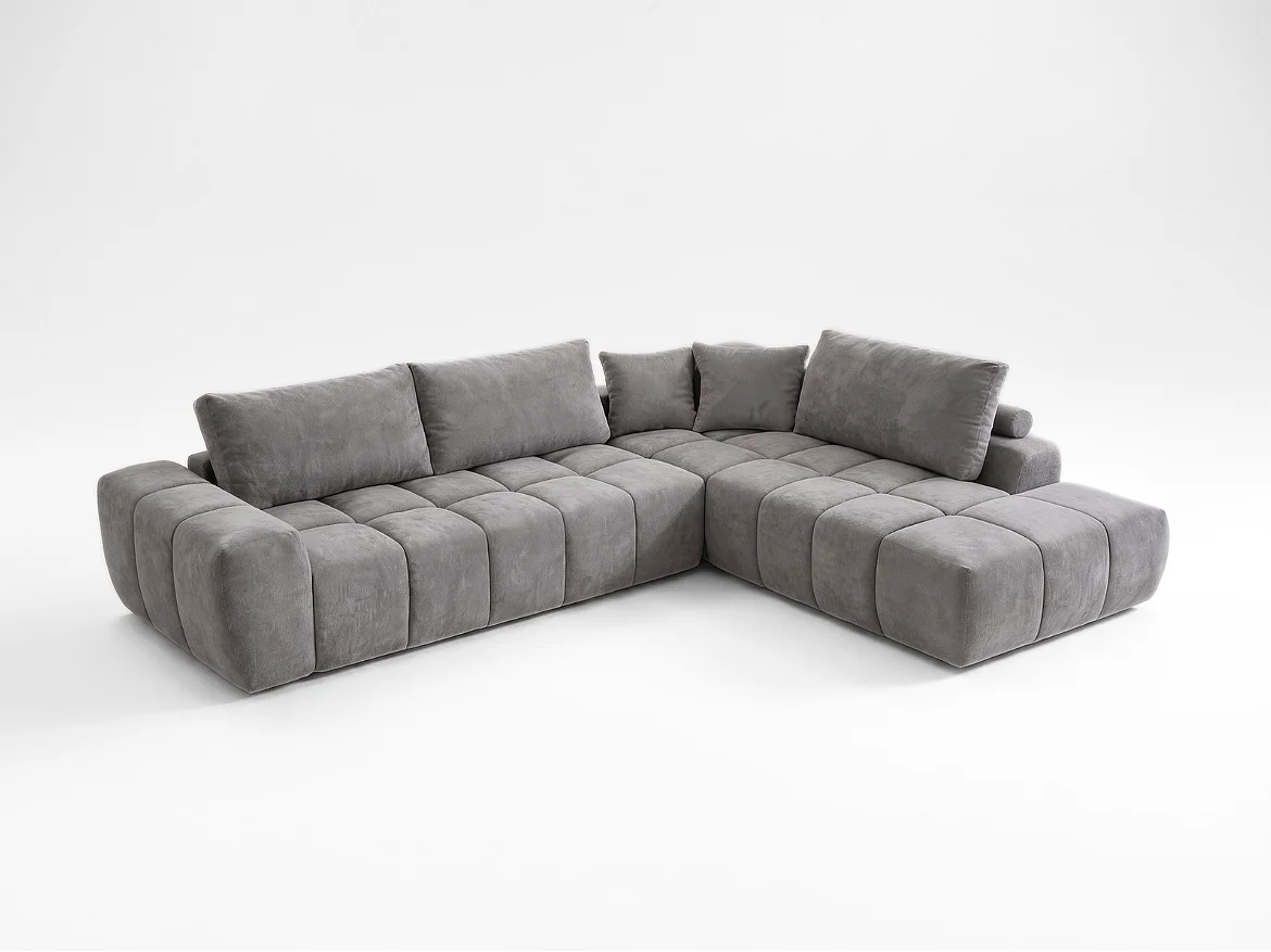 Canapé d’angle 4 places avec méridienne angle droit - Tissu gris - Homeluxury