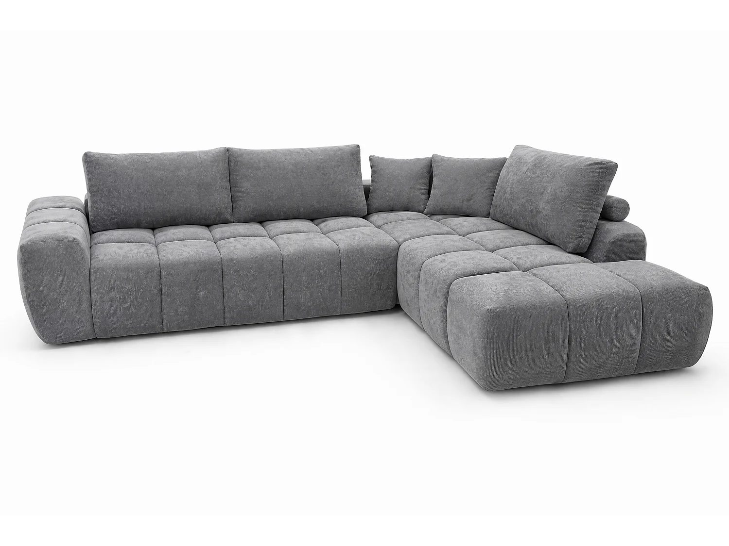 Canapé d’angle 4 places avec méridienne angle droit - Tissu gris - Homeluxury