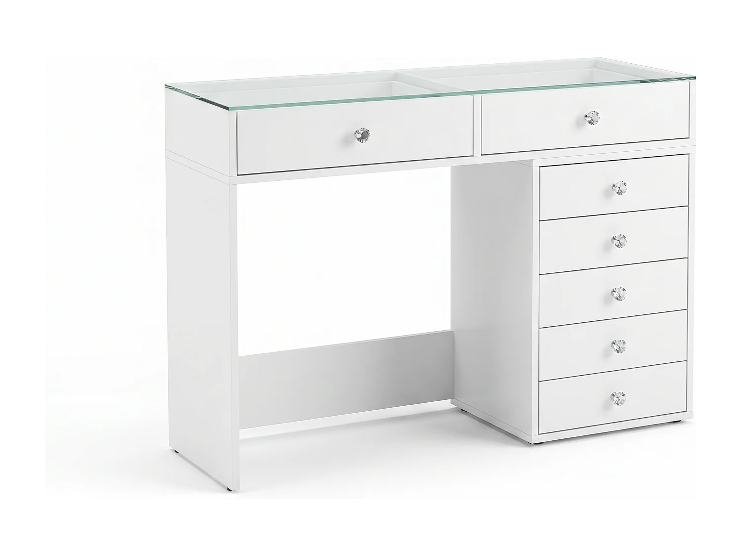 Tocador HomeLuxury con espejo - blanco brillante de 120 cm con 7 cajones.