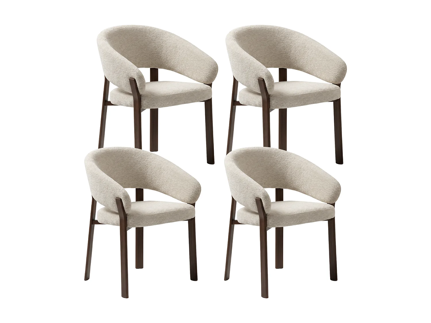 4er Set Esszimmerstühle Cosy – Beiger Stoff / Nussbaum-Füße