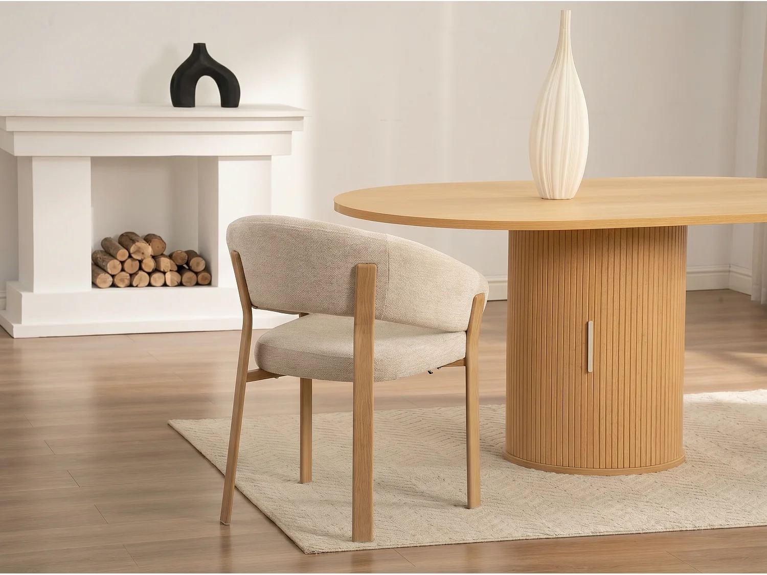 8er Set Esszimmerstühle Cosy – Beiger Stoff / Eiche-Füße