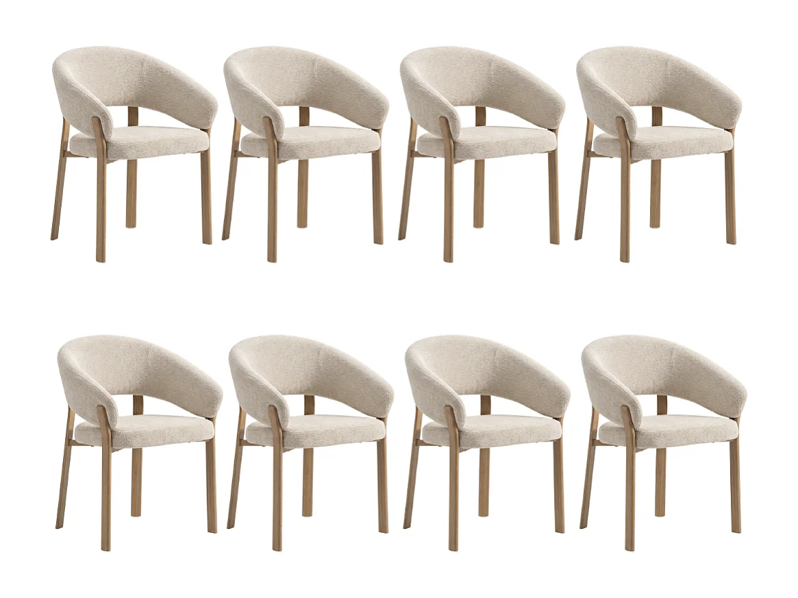 8er Set Esszimmerstühle Cosy – Beiger Stoff / Eiche-Füße