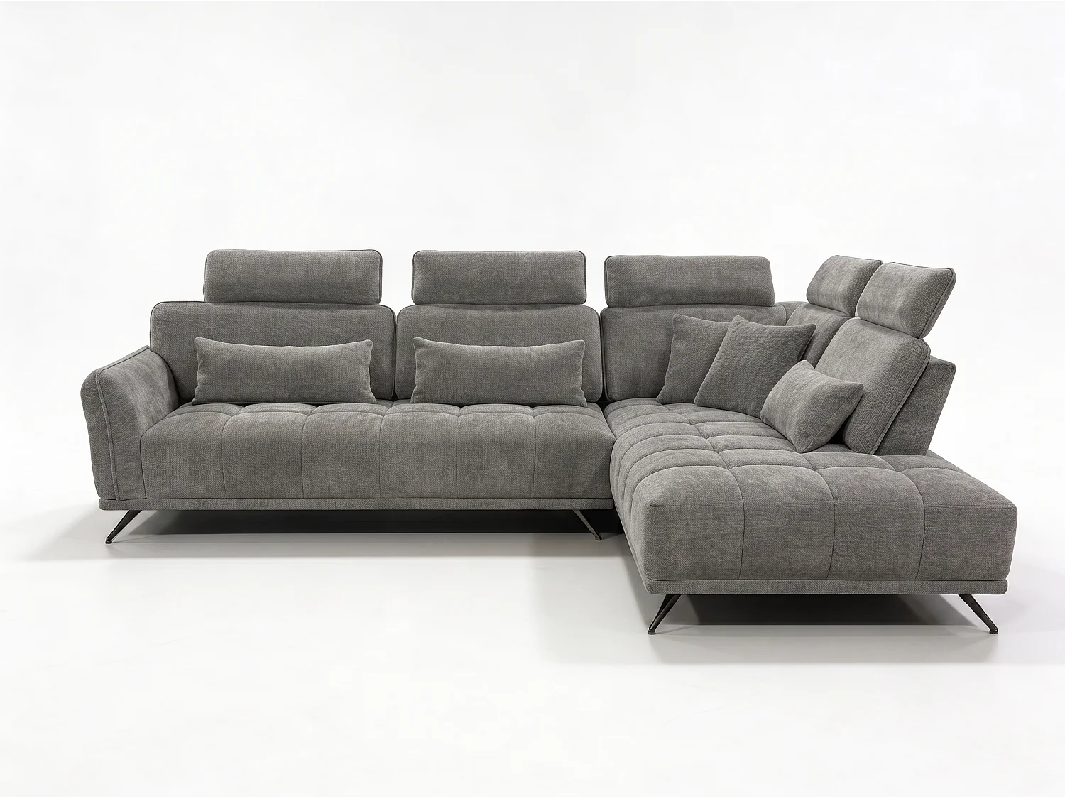 Canapé d’angle droit 4 places avec têtières réglables et méridienne gris NAPOLI - Homeluxury