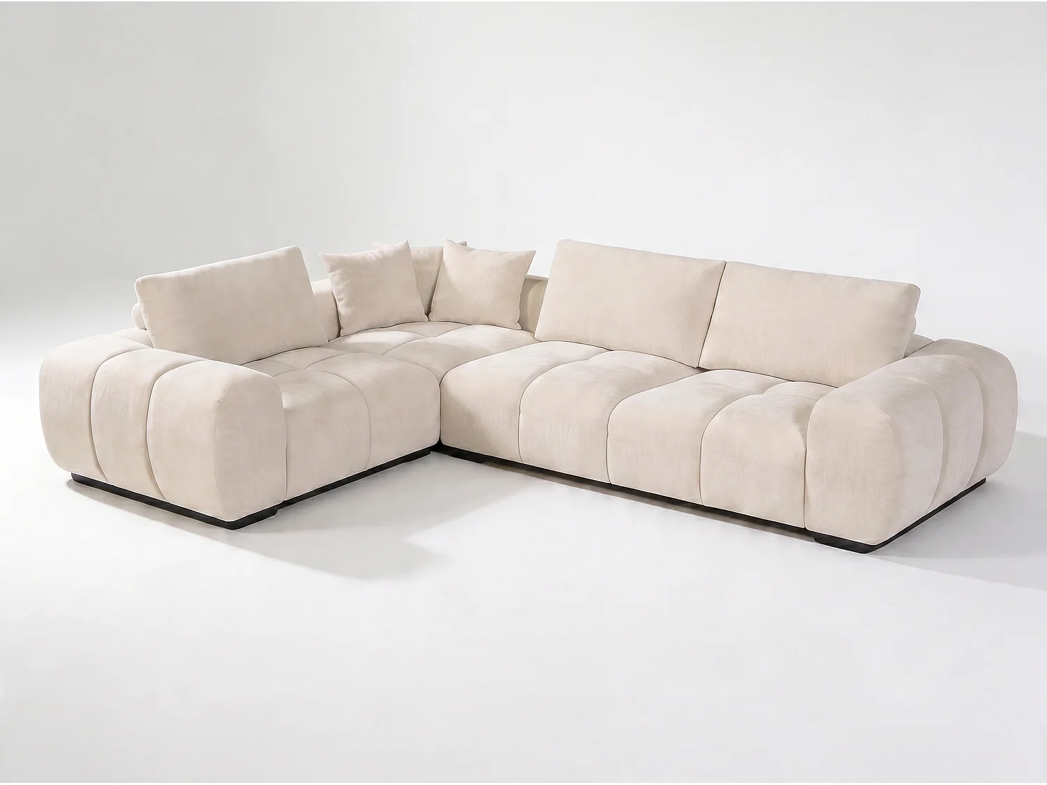 Canapé d’angle 4 places avec méridienne en tissu Blanc BOLLY - Homeluxury