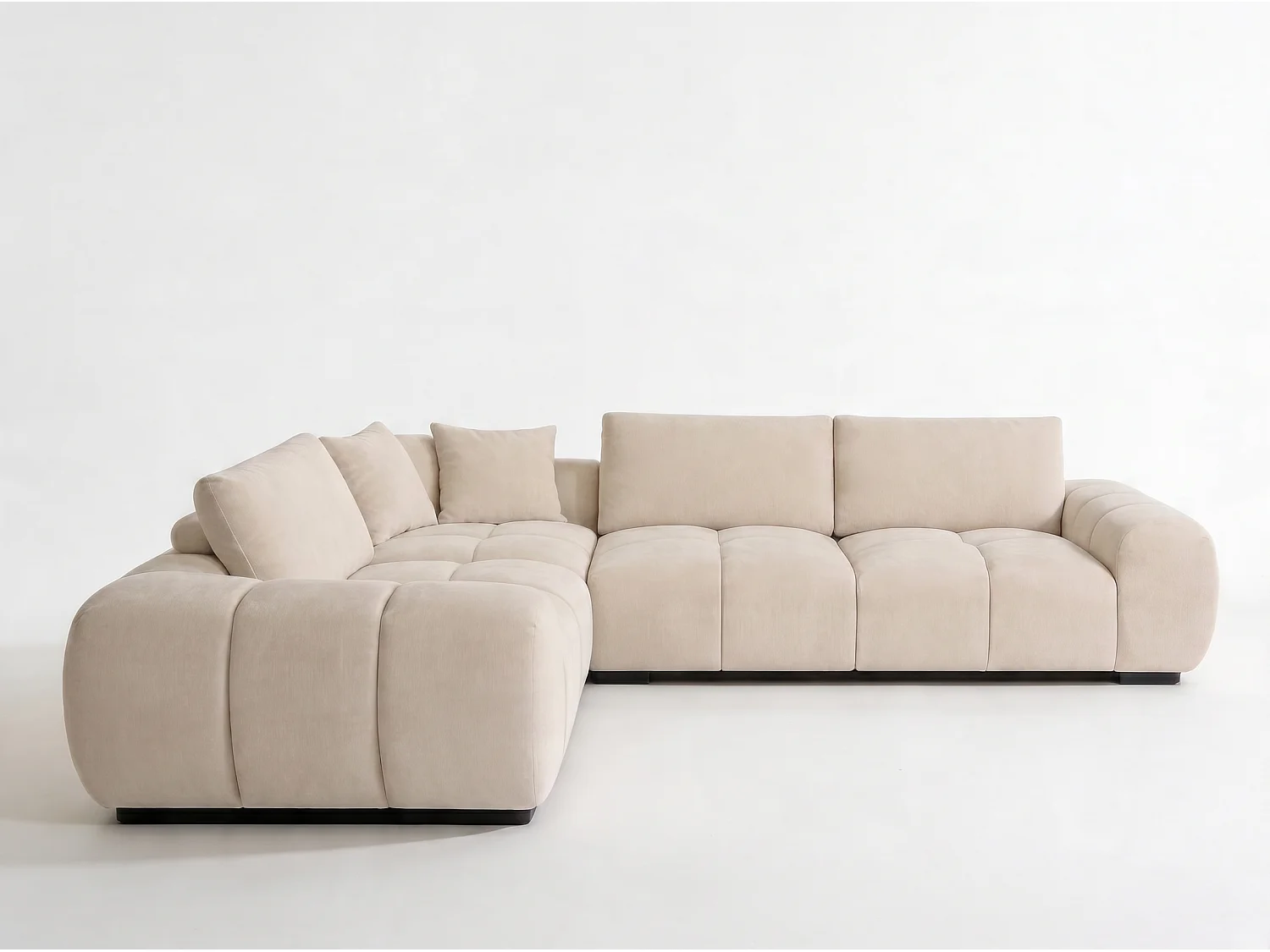 Canapé d’angle 4 places avec méridienne en tissu Blanc BOLLY - Homeluxury