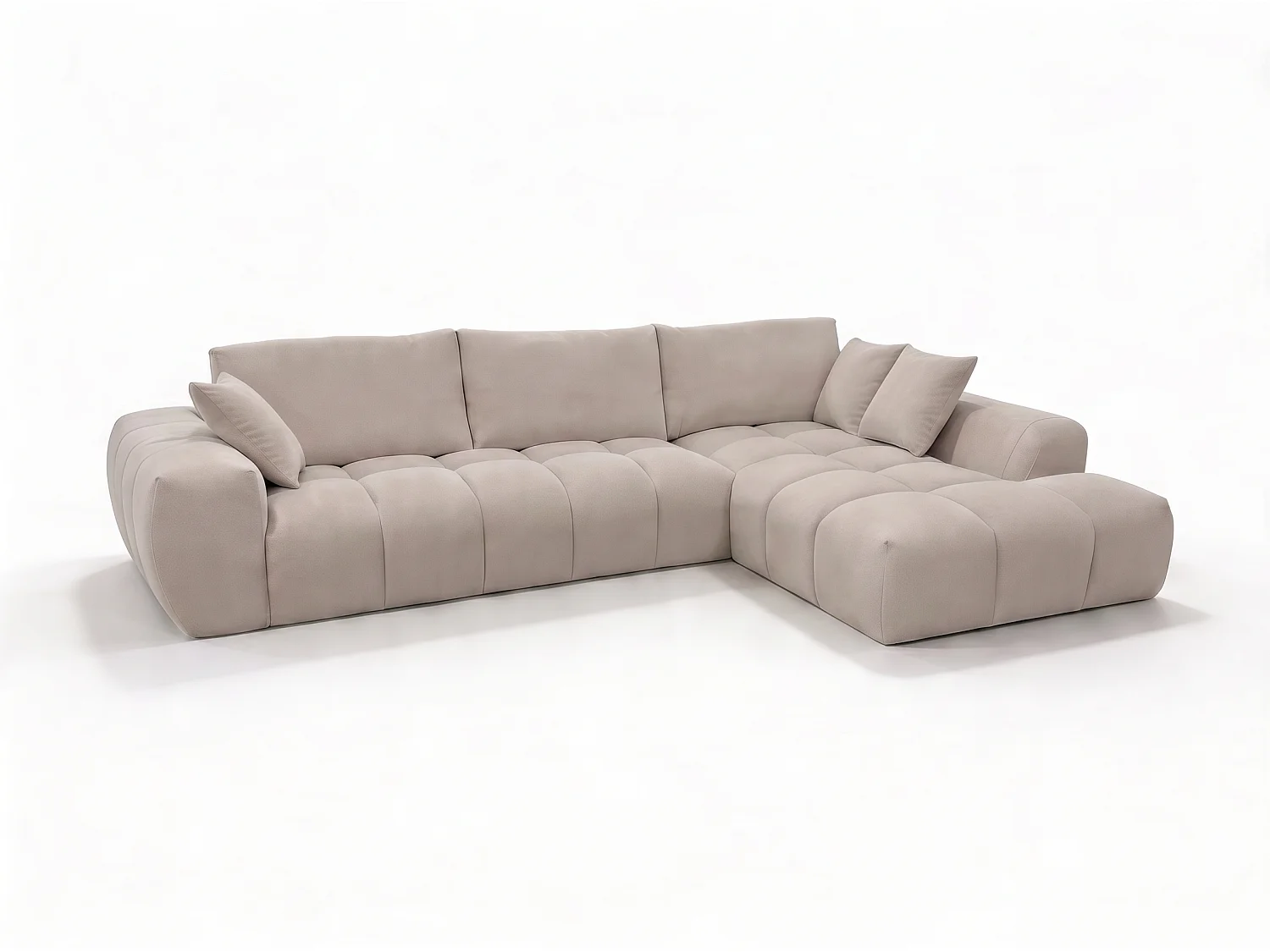 Canapé d’angle 4 places avec méridienne en tissu Beige - Homeluxury