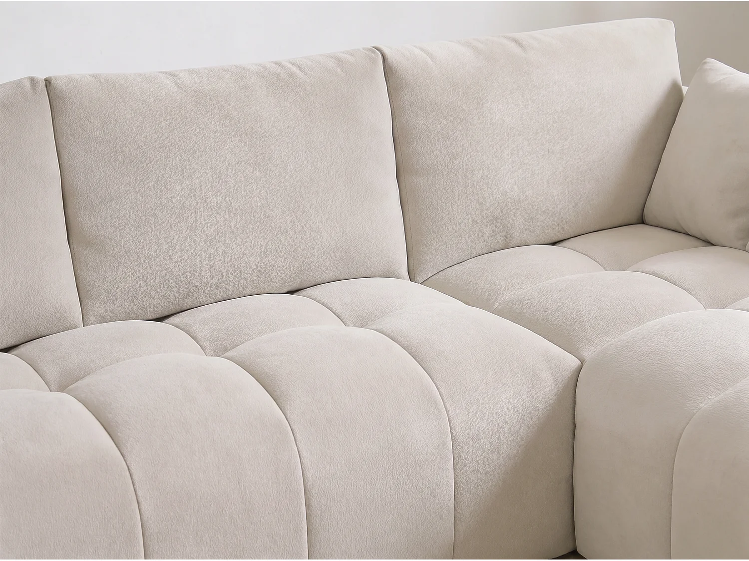 Canapé d’angle 4 places avec méridienne en tissu Beige - Homeluxury