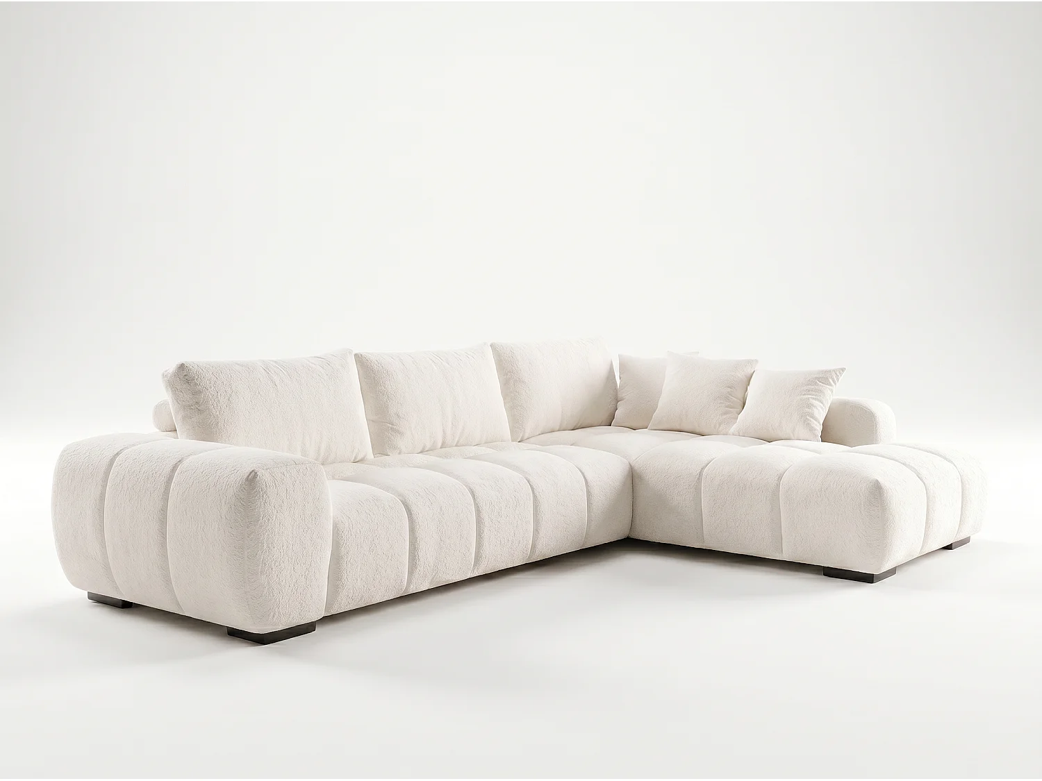 Canapé d’angle droit 4 places Blanc en tissu chenille avec méridienne – Bubble – Homeluxury