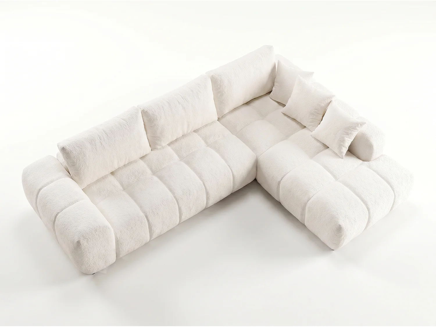 Canapé d’angle droit 4 places Blanc en tissu chenille avec méridienne – Bubble – Homeluxury