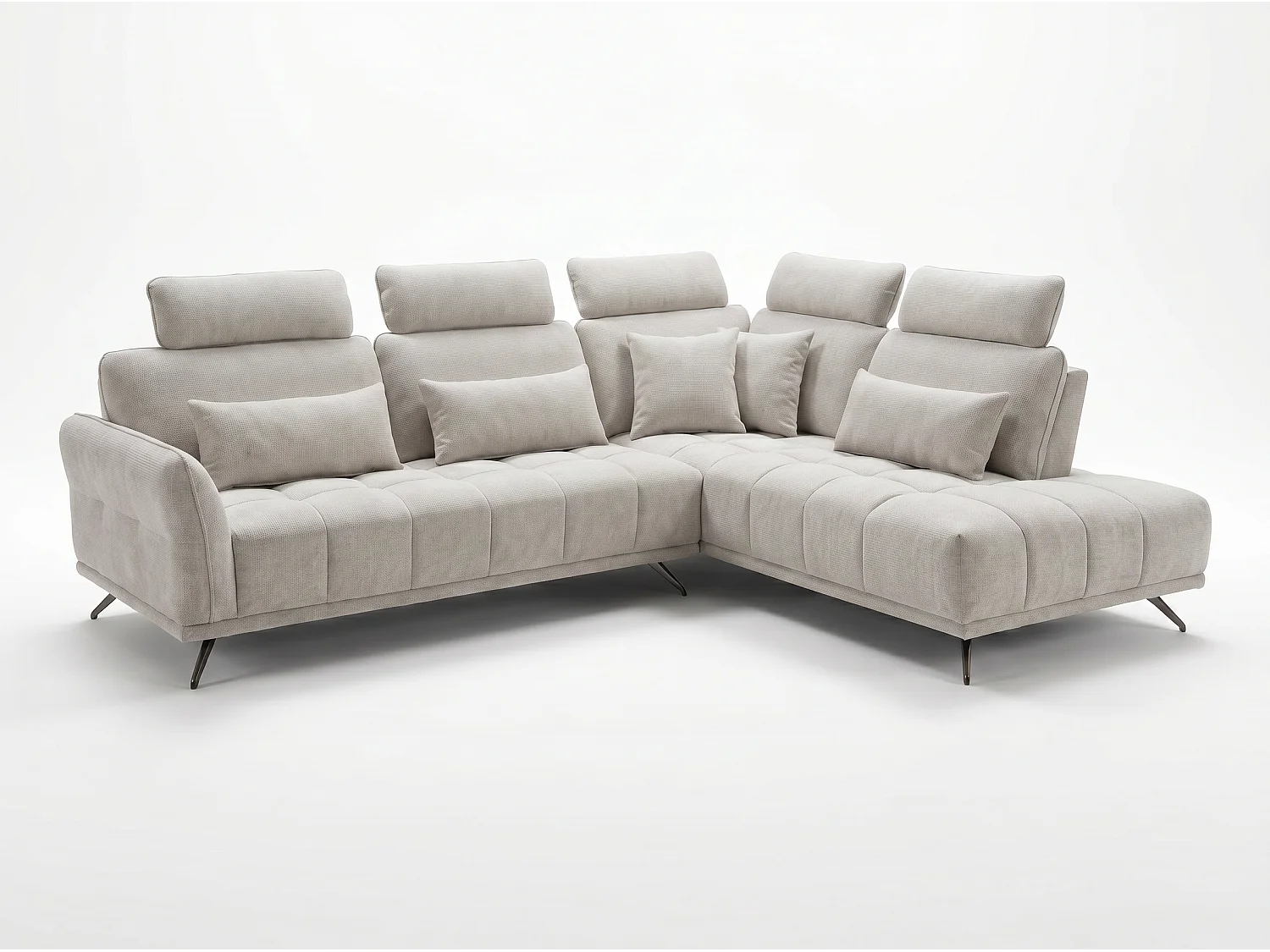 Canapé d’angle droit 4 places avec têtières réglables et méridienne beige NAPOLI - Homeluxury