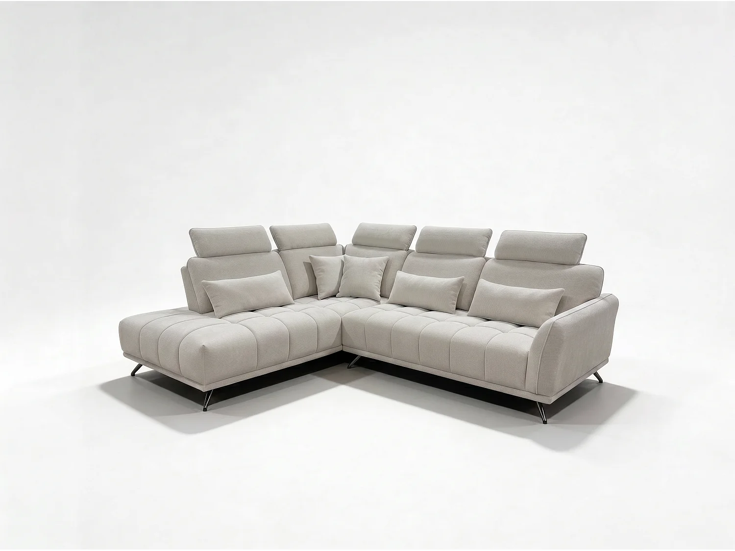 Canapé d’angle gauche 4 places avec têtières réglables et méridienne beige NAPOLI - Homeluxury