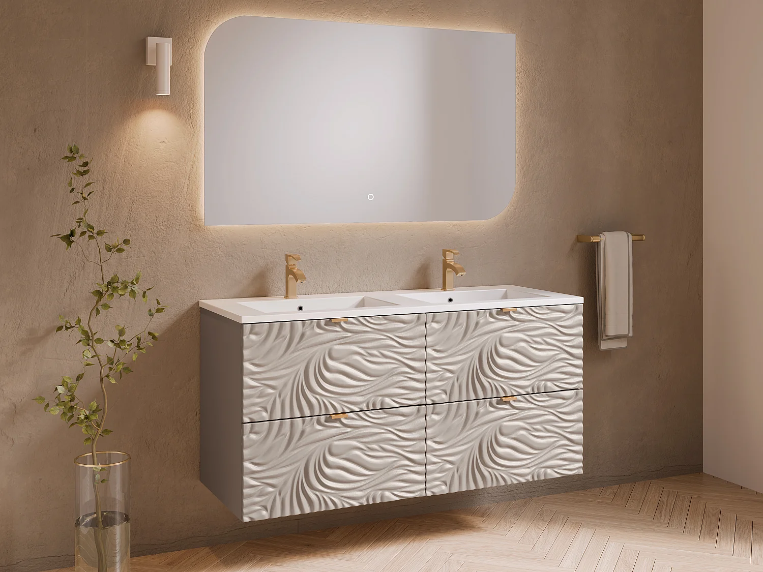 Mobile sotto lavabo sospeso testurizzato Beige 120 cm - RINAREL
