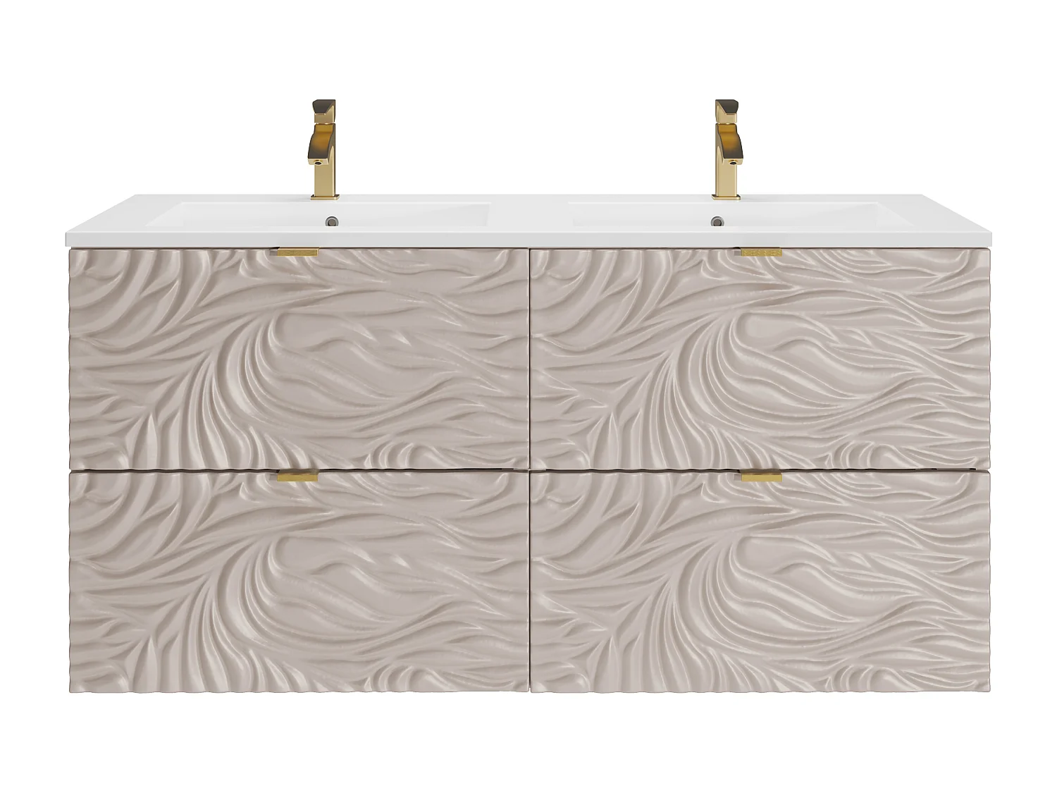 Meuble de salle de bain suspendu texturé avec vasque à encastrer - Beige - 120 cm - RINAREL