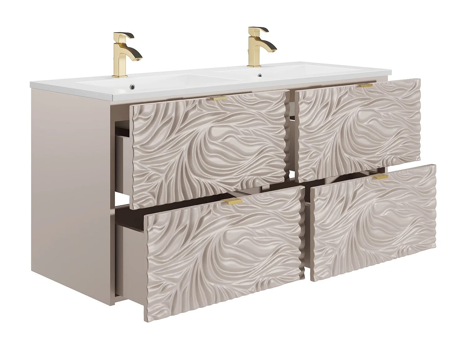 Meuble de salle de bain suspendu texturé avec vasque à encastrer - Beige - 120 cm - RINAREL