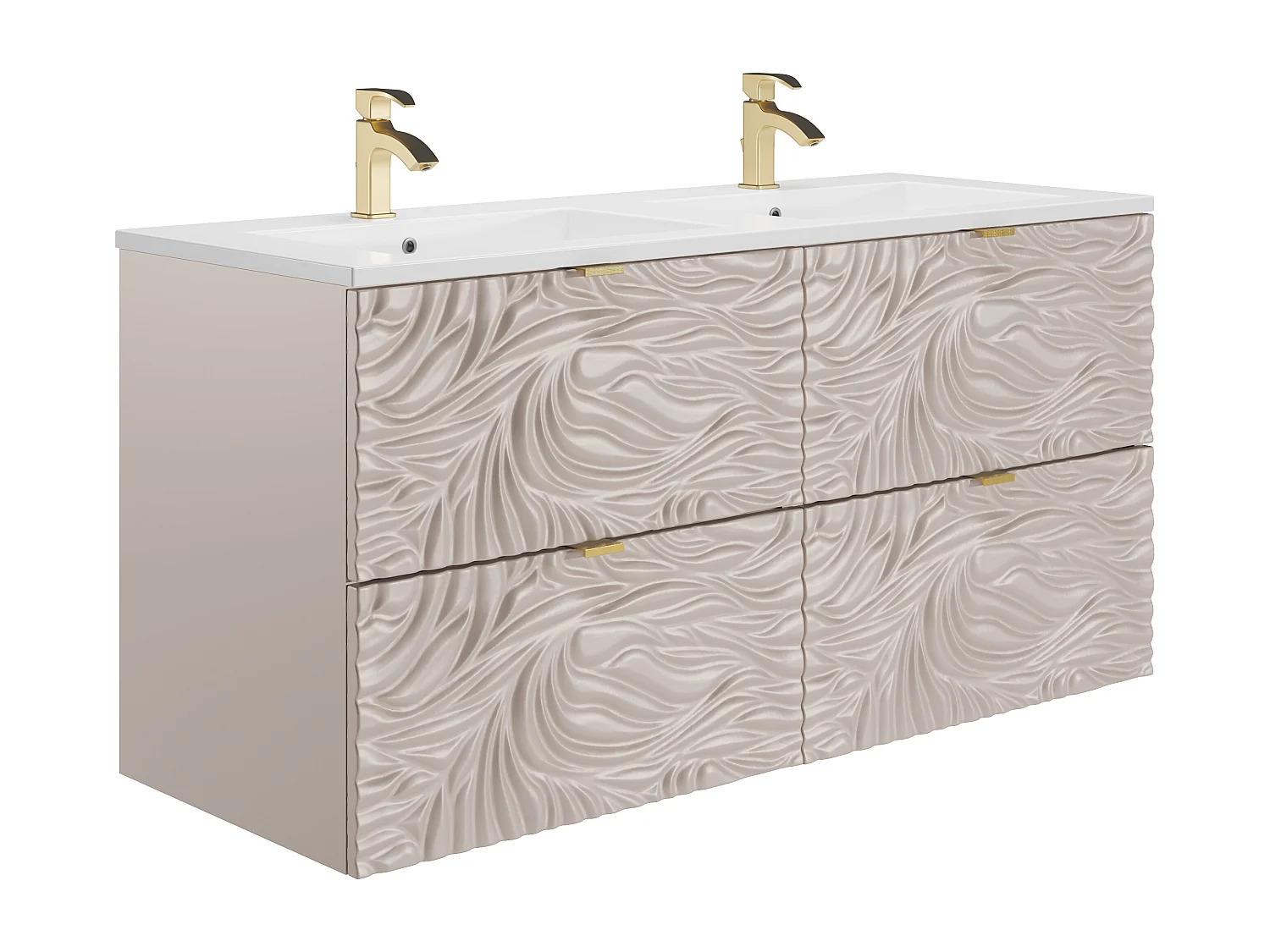 Meuble de salle de bain suspendu texturé avec vasque à encastrer - Beige - 120 cm - RINAREL