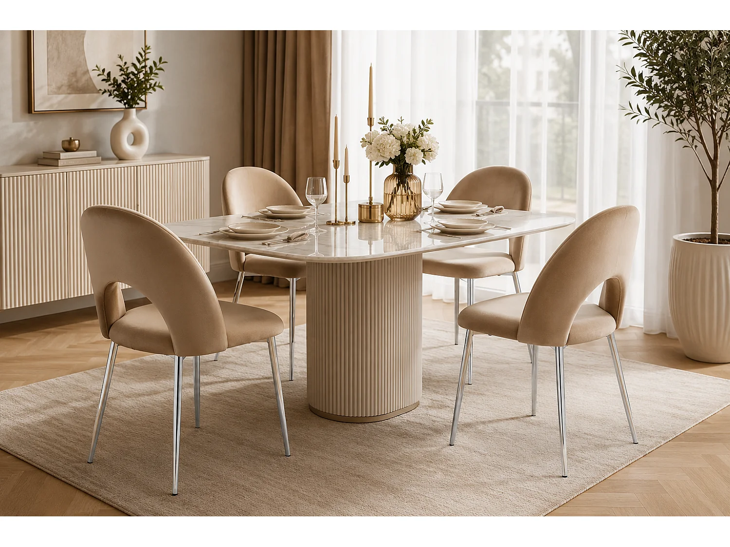 Lot de 4 chaises TEDDY Chrome velours - Taupe