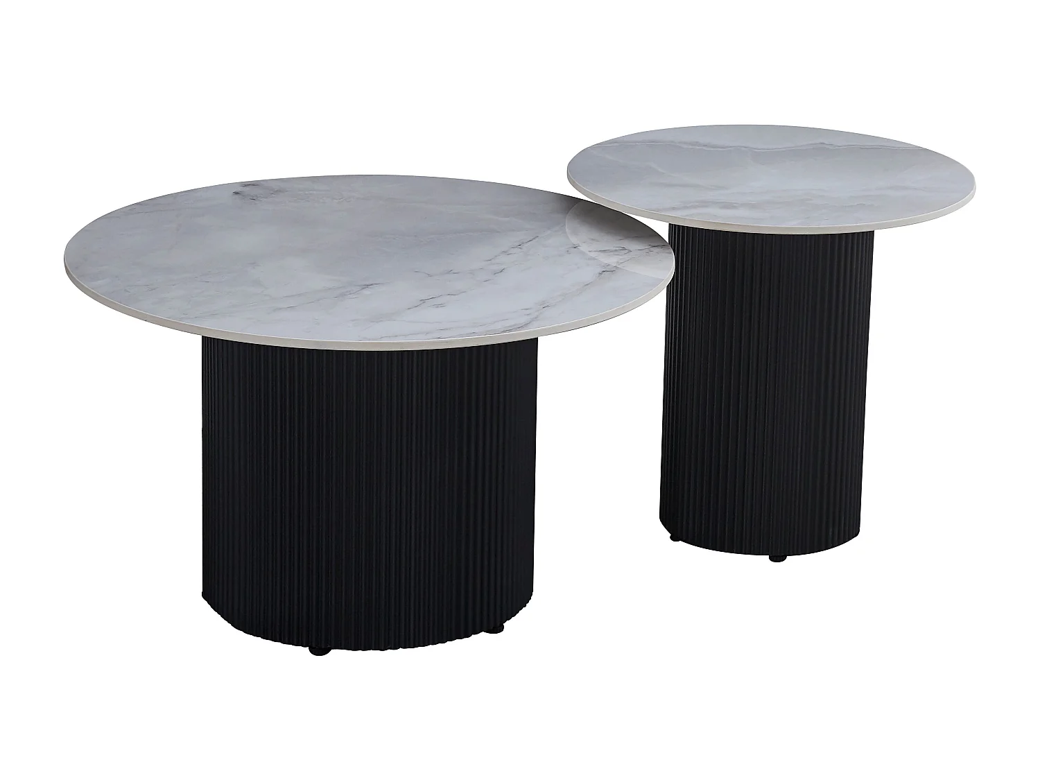 Tables Basses Gigognes POLPO – Céramique effet Marbre & Métal – 70x70x38 + 50x50x45 cm Marbré blanc