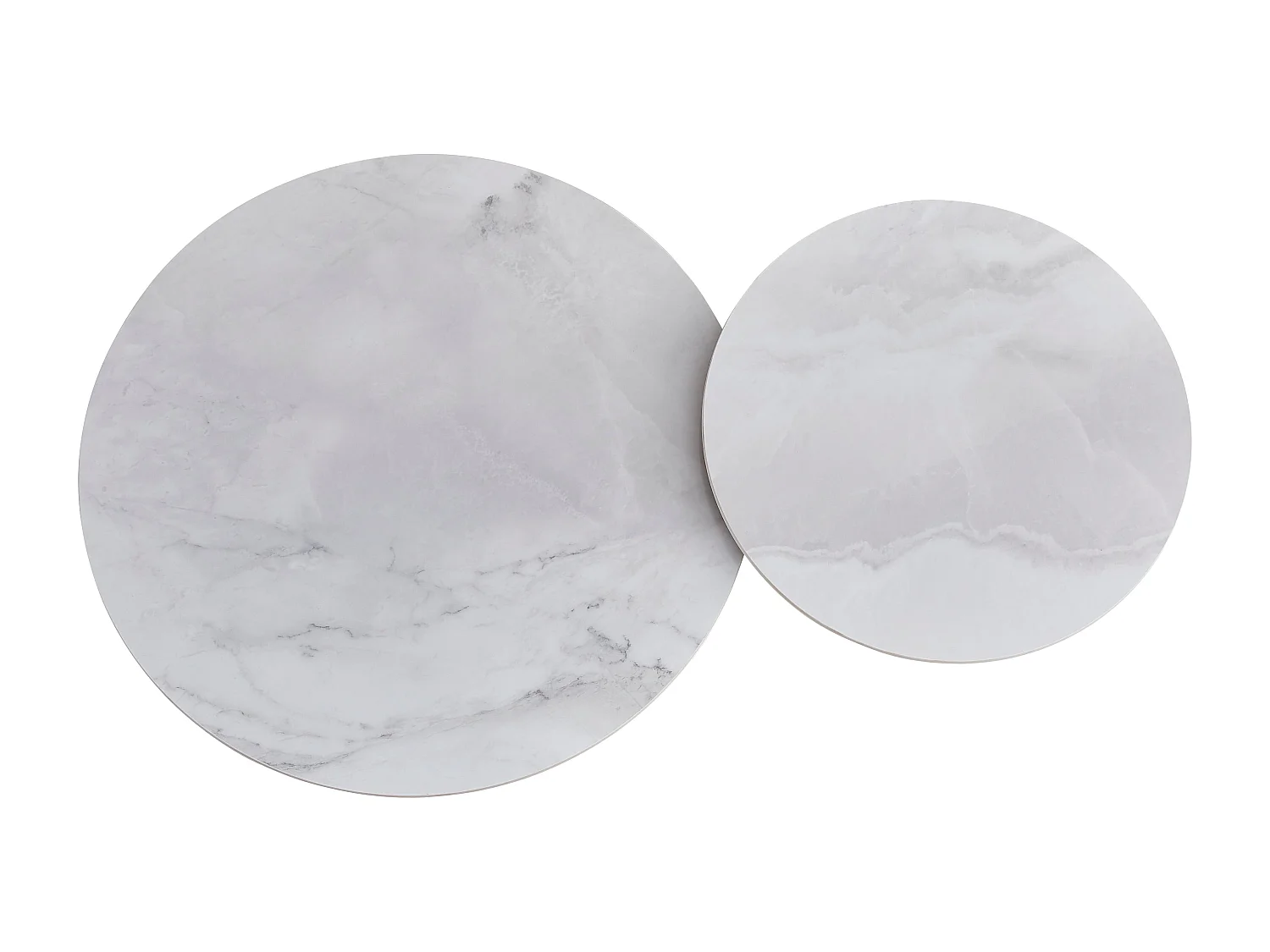 Tables Basses Gigognes POLPO – Céramique effet Marbre & Métal – 70x70x38 + 50x50x45 cm Marbré blanc
