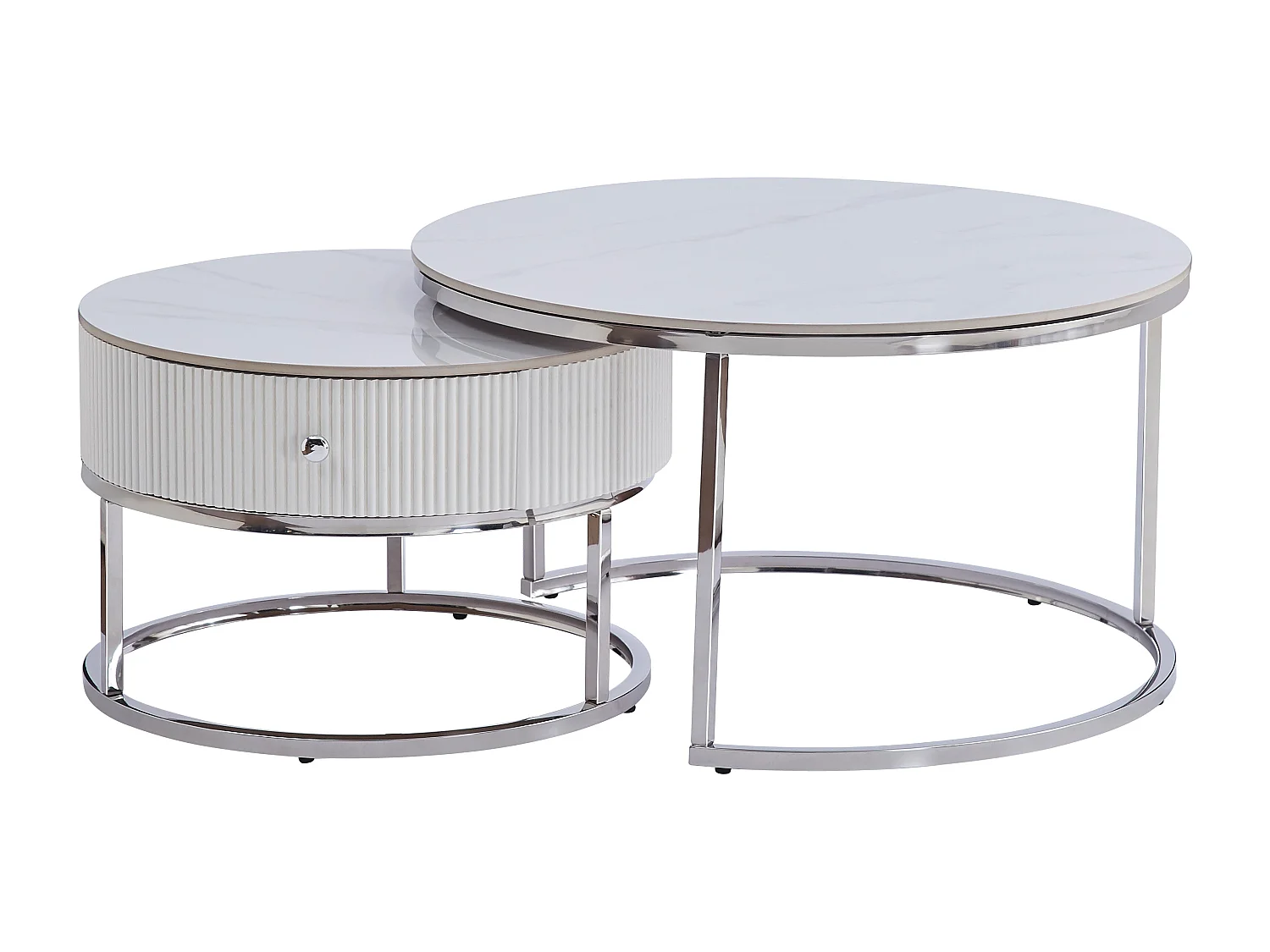 Duo de Tables Basses Gigognes Ø80+Ø60cm Chrome & Céramique SAMIRA