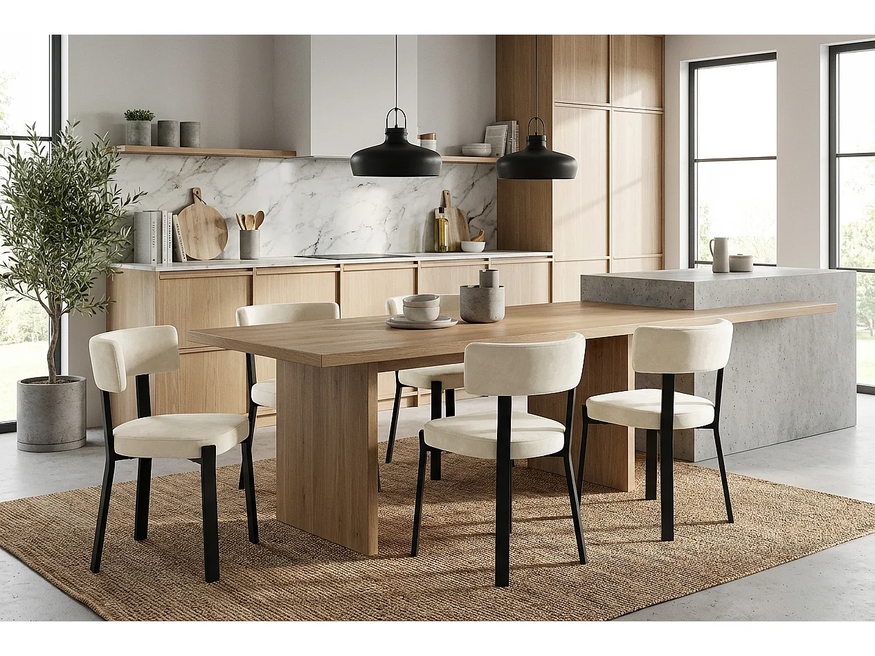 Lot de 4 chaises de salle à manger velours beige pieds métal noir NORDIK