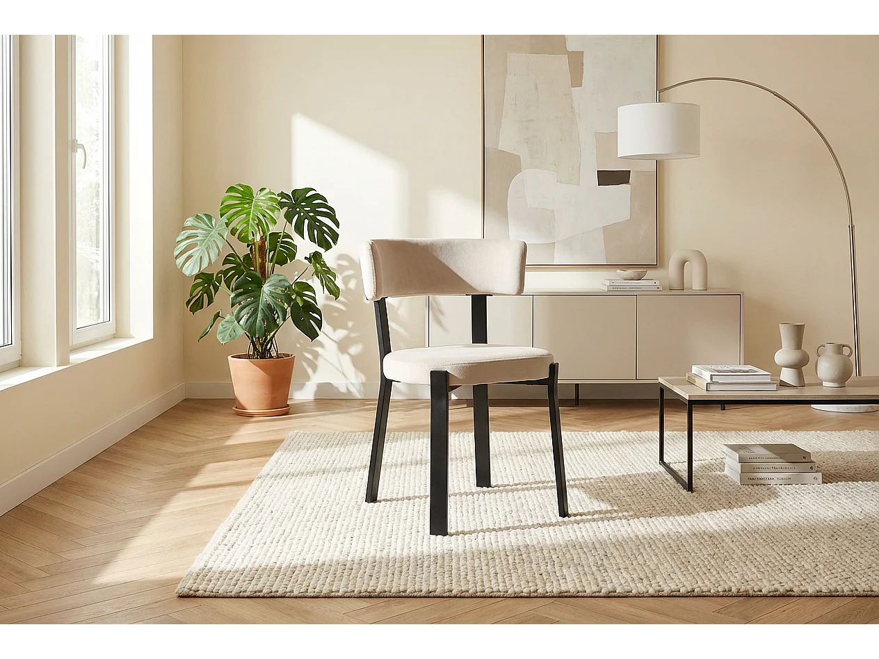 Lot de 4 chaises de salle à manger velours beige pieds métal noir NORDIK