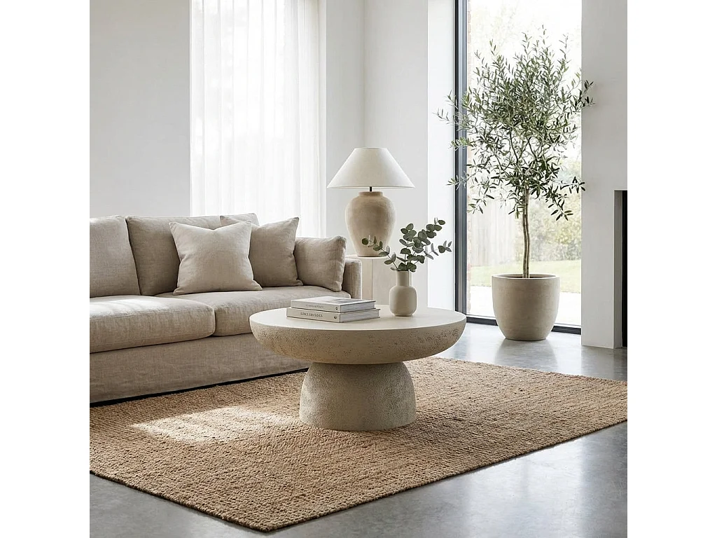Table basse ronde effet travertin mat salon Ø70 cm GALET