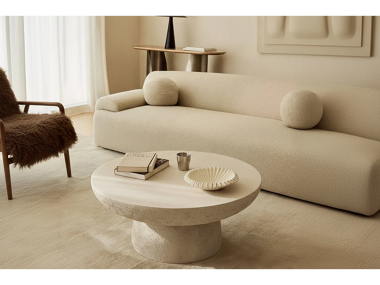 Table basse ronde effet travertin mat salon Ø70 cm GALET