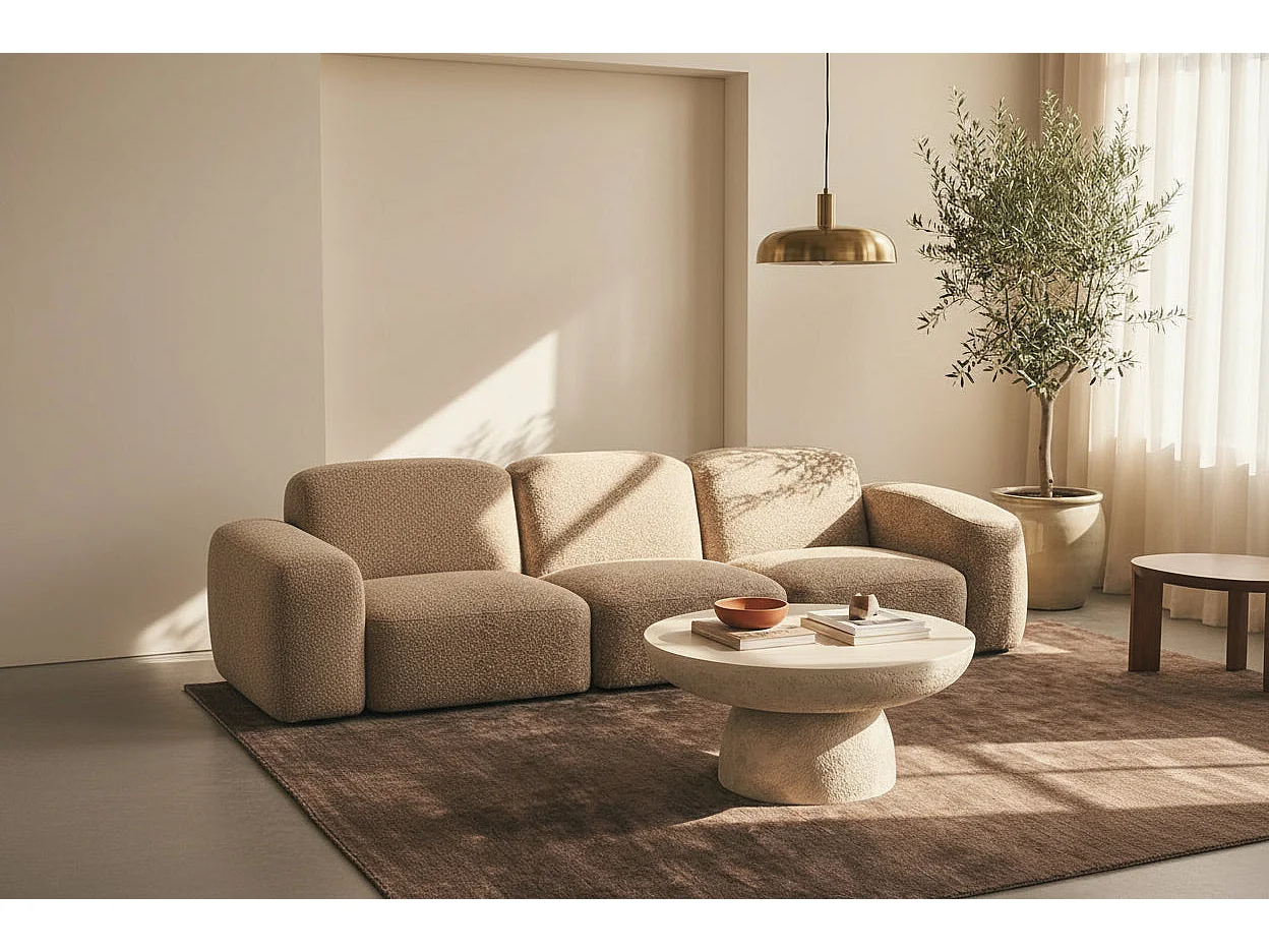Table basse ronde effet travertin mat salon Ø70 cm GALET