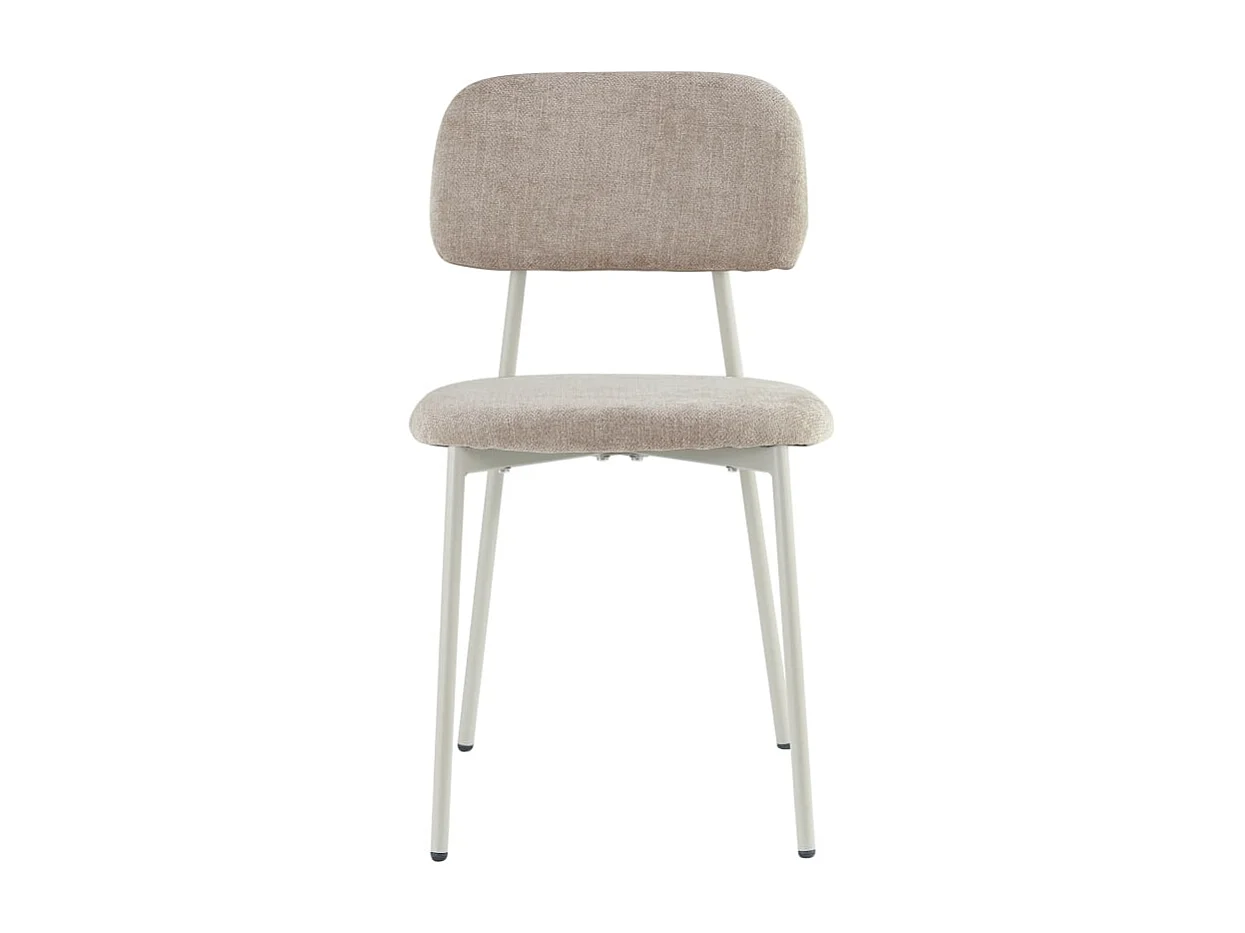 Lot 4 chaises salle à manger tissu taupe pieds métal blanc 44x43x80 cm AZRA