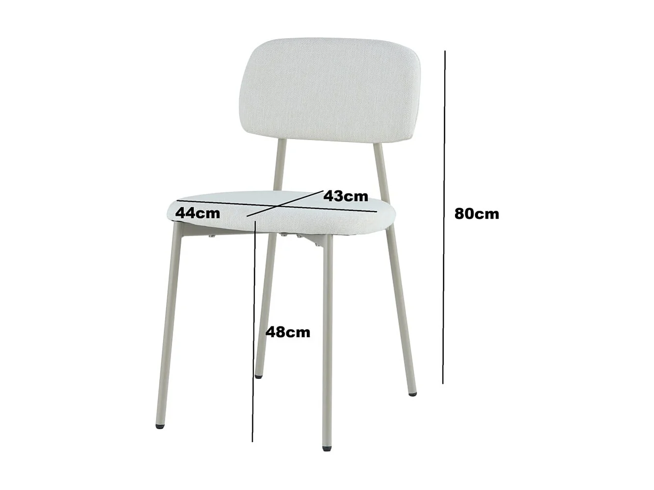 Lot 4 chaises salle à manger tissu taupe pieds métal blanc 44x43x80 cm AZRA