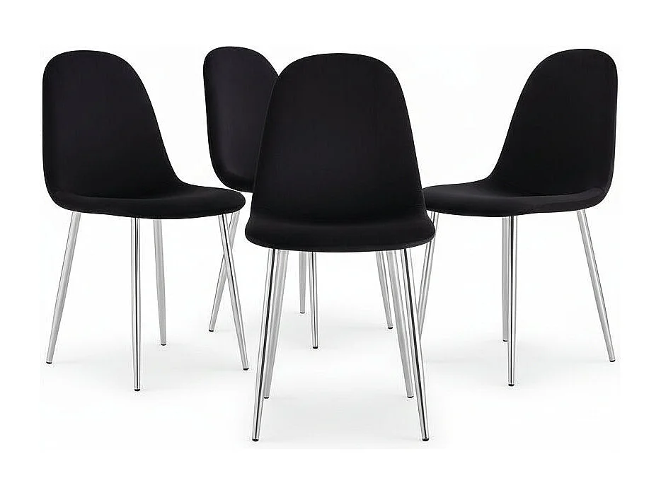Lot de 4 Chaises Scandinaves Velours Noir Pieds Chrome 43,5x40x87cm