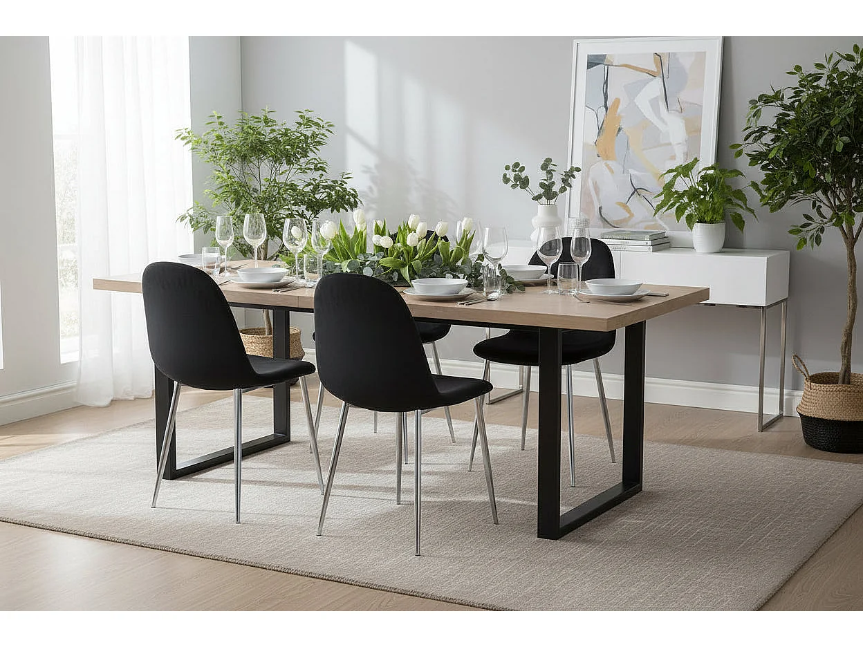 Lot de 4 Chaises Scandinaves Velours Noir Pieds Chrome 43,5x40x87cm