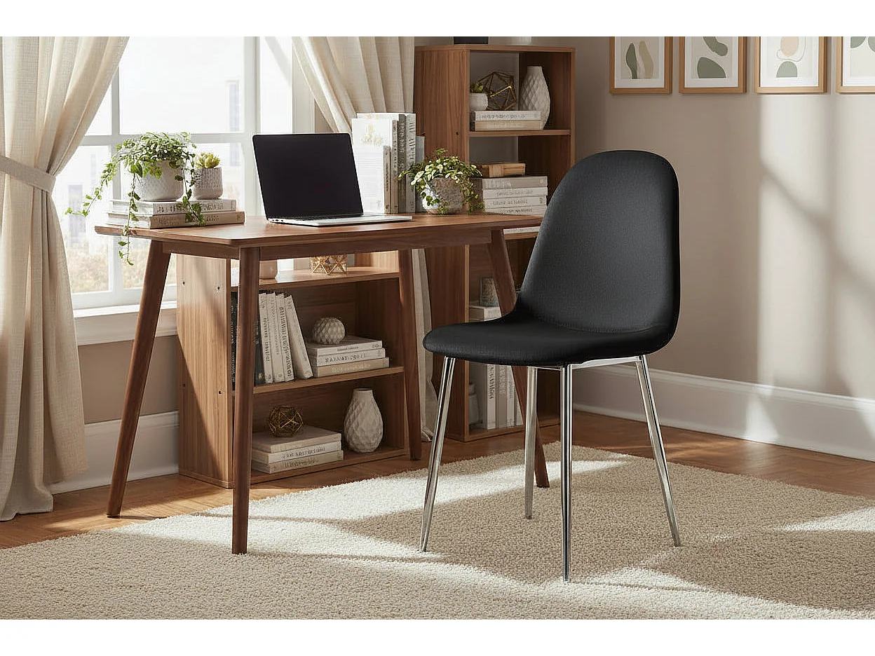 Lot de 4 Chaises Scandinaves Velours Noir Pieds Chrome 43,5x40x87cm